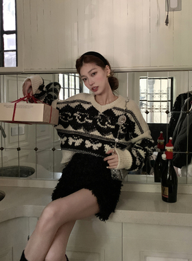 SourceWithU 温莎琴酒 含羊毛低调又贵气毛针织衫细闪黑白毛衣女