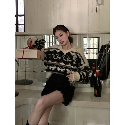 SourceWithU黑白毛针织衫