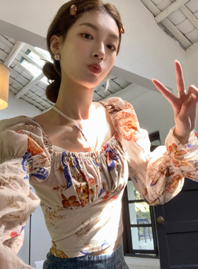 SourceWithU 杜乐丽花园 蝴蝶印花梦幻温柔方领衬衫法式小众上衣