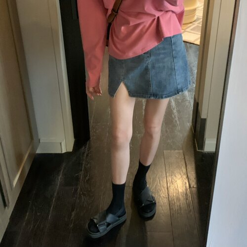 小开叉显瘦牛仔裙半身高腰A字裙