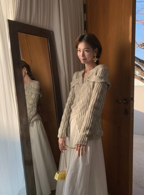 SourceWithU 伦勃朗素描 慵懒混色简约温柔姐姐针织衫v领条纹上衣