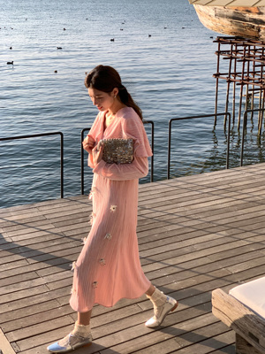 SourceWithU粉色吊带裙外套套装