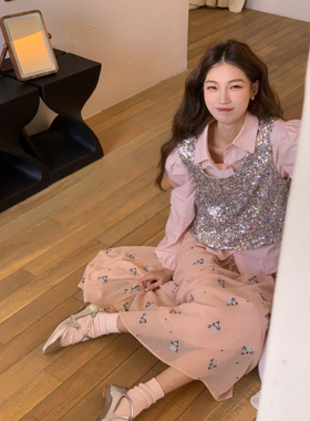 SourceWithU 星辰湖面 闪粉满天星3色亮片背心马甲女外穿时髦上衣