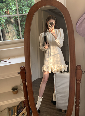 SourceWithU 博洛尼亚画展 原创艺术生双层花边连衣裙白色裙