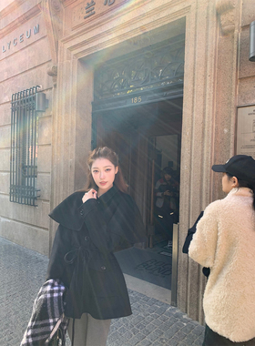 SourceWithU 贝克街 100澳毛小魔女斗篷双面尼羊毛收腰大衣外套冬