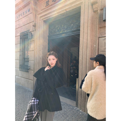 SourceWithU斗篷双面尼羊毛大衣