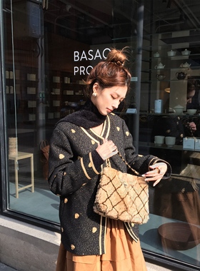 SourceWithU 黑金胶片 刺绣夹羽绒小香风外套精致感撞色宽松外套