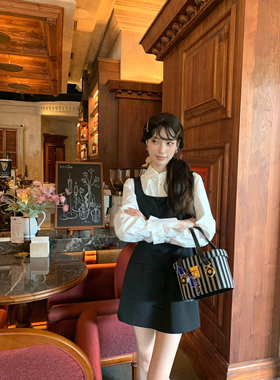 SourceWithU勒斯酒庄 矜贵西装条纹短款背心裙背带裤白色长袖衬衫