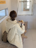 SourceWithU 黑巧白巧 韩妹过冬标配小方块连帽羽绒服