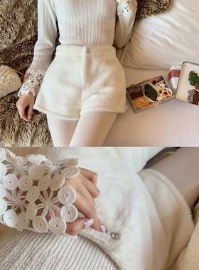 SourceWithU 雪球球 毛茸茸好穿百搭雪地a字短裤白色小香风靴裤冬