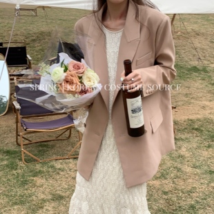 米杏色慵懒小姐姐温柔百搭气质高密西装 SourceWithU 宽松廓形西装