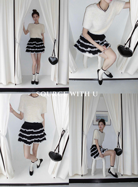 SourceWithU 软糯毛茸茸温柔气质白色针织T简约基础圆领短款毛衣