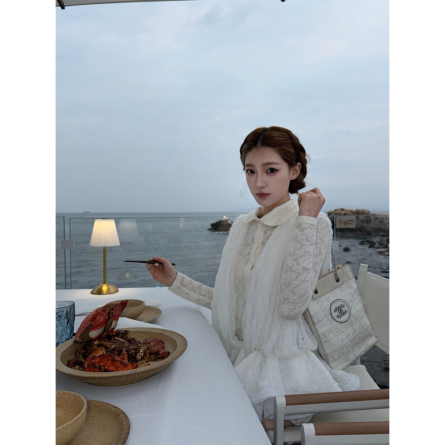 SourceWithU 钻石海浪 千层蕾丝浪花裙摆背带裙灯笼打底裤连衣裙