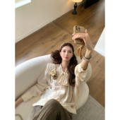 藕色系带打褶宽松衬衫 SourceWithU 100铜氨丝 早秋慵懒简约上衣