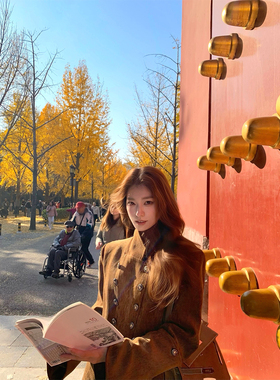 SourceWithU秋意浓 160g珠地雪尼尔绒感大衣棕色修身夹棉单面外套