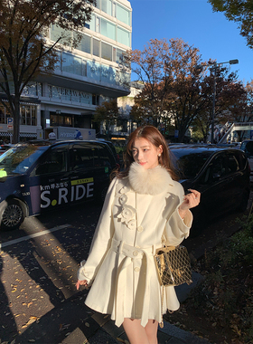 SourceWithU 涩谷街头 50羊毛立体拼花冬季单面呢大衣收腰外套女