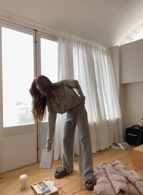 SourceWithU 仿貂绒4色百搭拖地裤松紧腰垂感直筒裤休闲裤