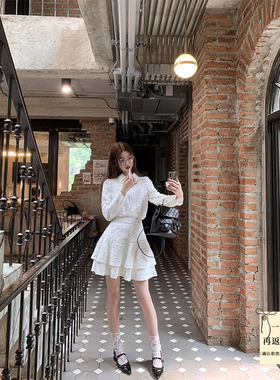 SourceWithU 大小姐 精致蕾丝氛围感上衣气质a字白色半裙三件套女