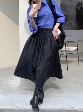 SourceWithYou 博主衣橱 时髦精风琴细褶赫本伞裙长款百搭半身裙