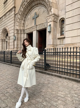 SourceWithU 财阀千金高比例羊毛高领韩系羊毛双面呢子大衣外套女