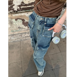 百搭辣妹休闲裤 SourceWithU 裤 帅你一下大口袋牛仔工装 酷妹出街