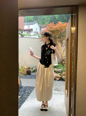 SourceWithU 奥尔塔花园 珠光宝气香槟色花苞长裙贵气感气质半裙