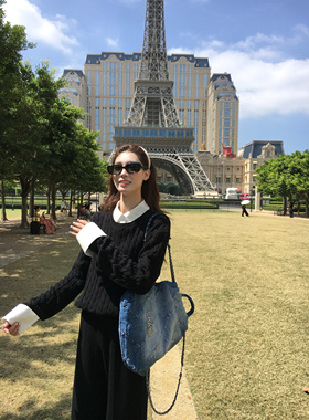 SourceWithUR*lph美高 2色老钱纯棉假两件针织衫秋季拼接长袖毛衣