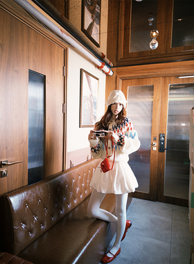 SourceWithU 节日糖豆 秋冬百搭针织开衫外套毛绒设计感花苞短裤