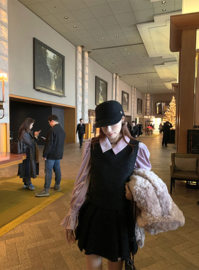 SourceWithU特殊材质 30羊毛毛呢细闪正反两穿马甲百褶半裙背带裤