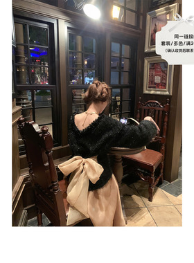 SourceWithU 年末重磅 blingbling大蝴蝶结重工钉珠羊毛毛衣纱裙