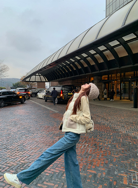 SourceWithU冬日裤王 73棉保暖厚绒显瘦牛仔裤经典蓝色百搭直筒裤