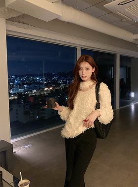 SourceWithU 首尔月光 节日氛围感珠片围脖落肩毛衣黑色鱼尾半裙