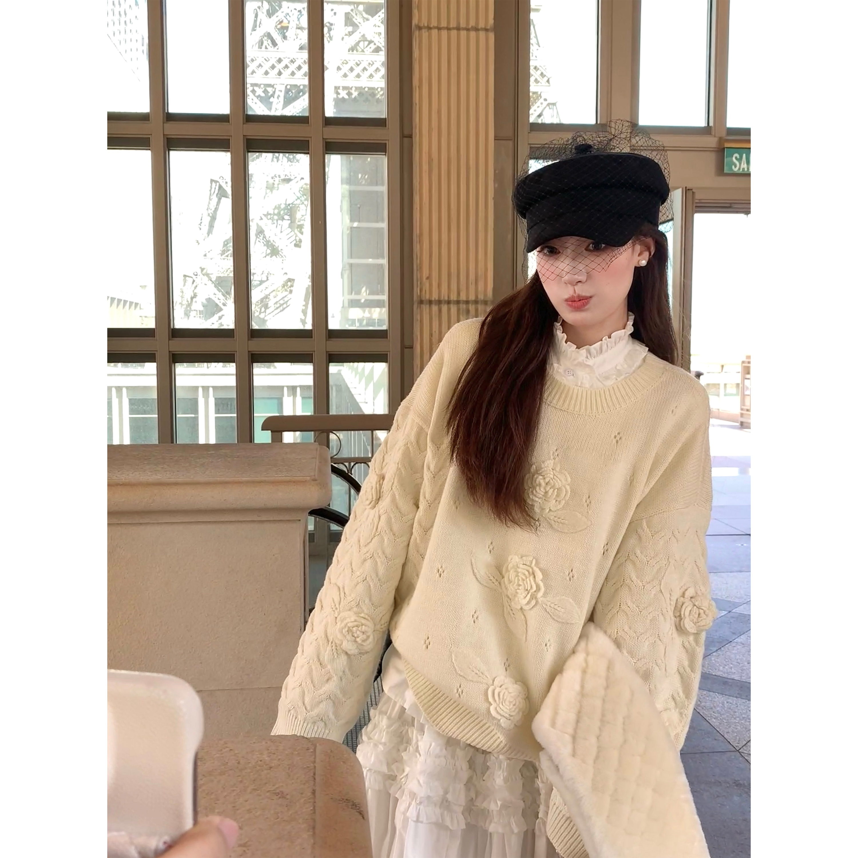 复古浮雕花朵毛衣SourceWithU