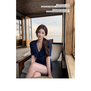 定染显白色 美女日常 三重荷叶边V领收腰针织衫 限时折扣