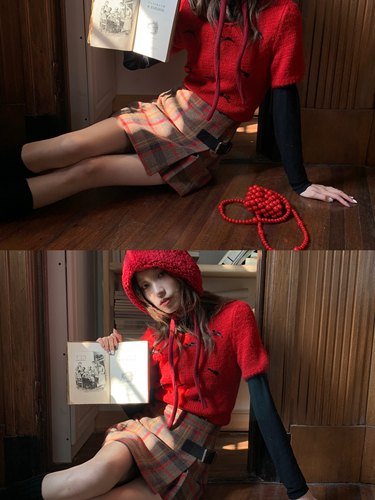 蝴蝶结针织短袖保暖内搭赠袖套