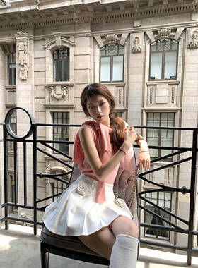 SourceWithU 骄傲白玫瑰 可拆卸玫瑰白色斜纹百褶裙高腰显瘦短裙