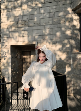 SourceWithU 梦核少女【ning同款】100棉光感纱拼接蝴蝶结衬衫裙