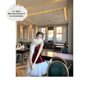 套装 2色丝绒蓬蓬背心裙小礼服睫毛蕾丝衬衫 年末派对 SourceWithU