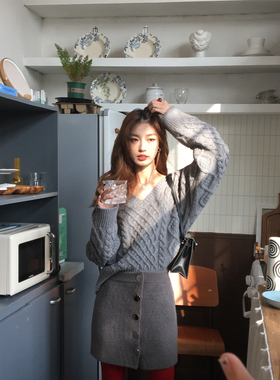 SourceWithU 初恋回忆录 2色流苏围脖Chill麻花毛衣v领毛针织衫女