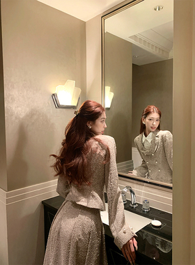 SourceWithU 年末战袍 法式贵气假两件复古小香外套伞裙半身长裙