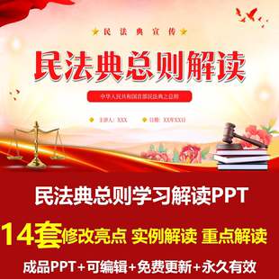 红色大气民法典总则学习解读PPT成品课件民法典婚姻物权继承合同