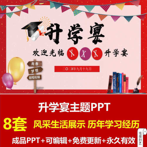 高考喜报升学宴PPT模板主人公风采展示学习经历感恩教师感恩母