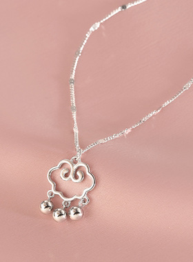 银饰平安锁复古小众三珠锁骨链