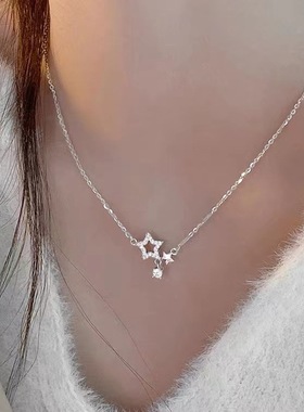 日韩风纯银星星锁骨链轻奢白金