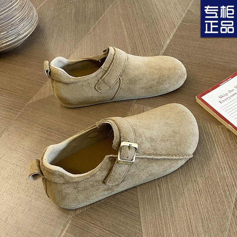 自然卷文艺女鞋百搭舒适勃肯鞋女懒人一脚蹬平底复古豆豆鞋,女鞋,时尚休闲鞋,淘宝优惠券,粉丝福利购,淘宝优惠卷