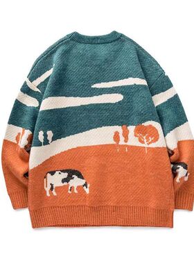 MmOPTOP毛衣男冬款韩版修身潮流青年拼色休闲帅气圆领百搭ins风