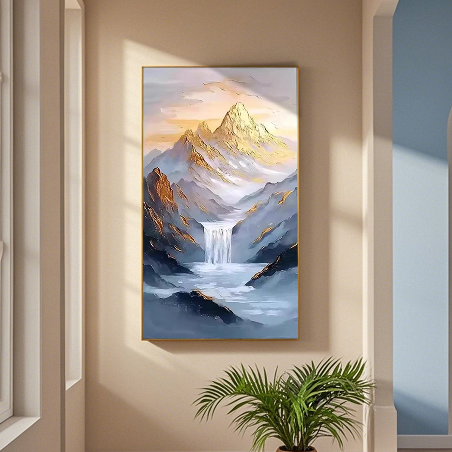 可班手绘油画玄关靠山招财装饰画