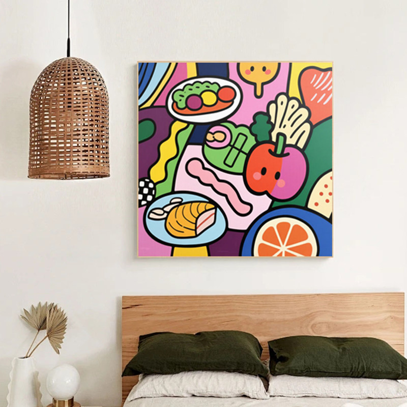 手绘油画蔬果派对卡通动漫手工挂画后现代童趣床头个性装饰画
