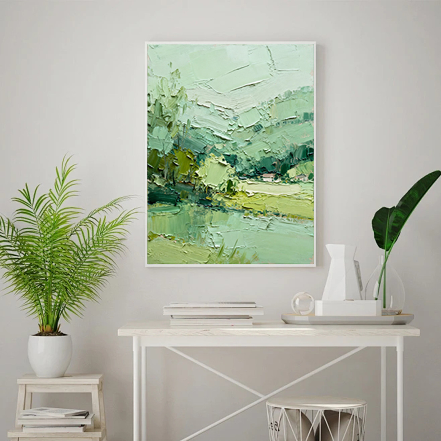 可班手绘油画溪谷田园玄关装饰画