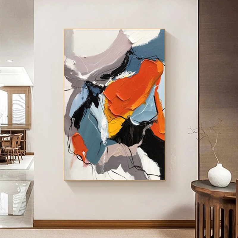 手绘油画立体肌理炫彩抽象手工挂画后现代书房客厅画走廊装饰画图片